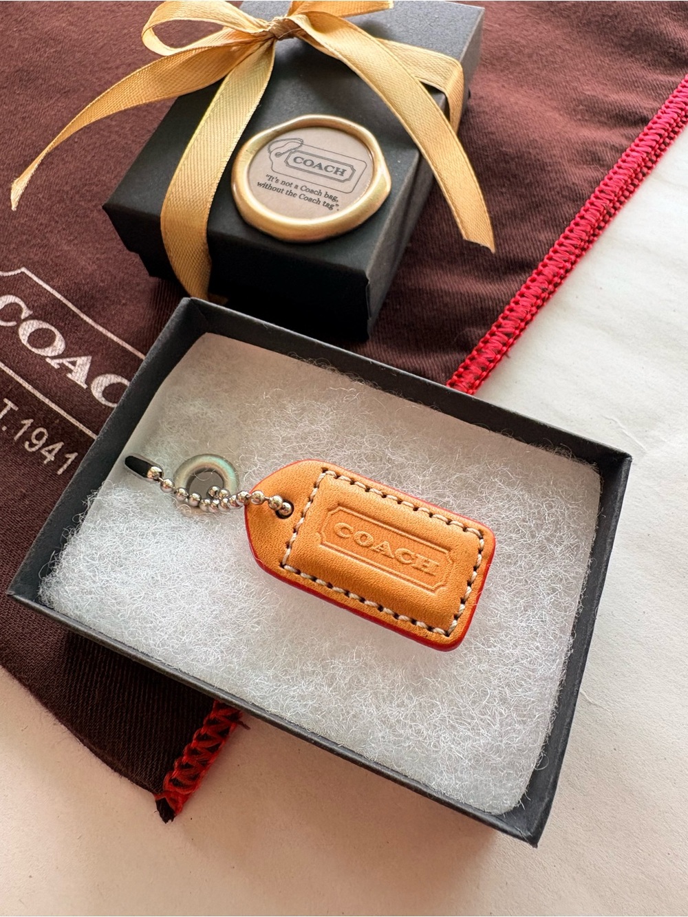 RARE Coach DBL-Sided Virgin Vachetta Red Orange HTF Y2K Hang Tag Charm